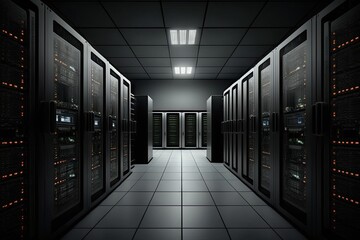 Canvas Print - The data center has a room with rows of server hardware. Generative AI