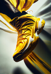 Wall Mural - Yellow sports shoe on ground