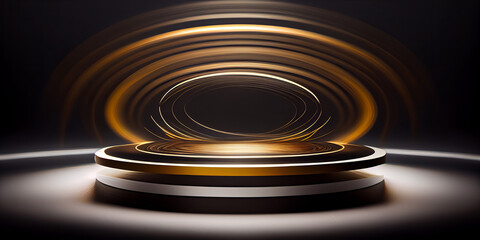 Wall Mural - abstract long exposure dynamic light trails product display podium. generative ai
