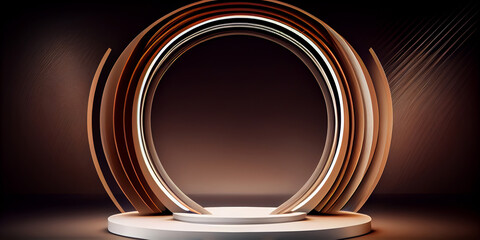 Wall Mural - abstract long exposure dynamic light trails product display podium. generative ai