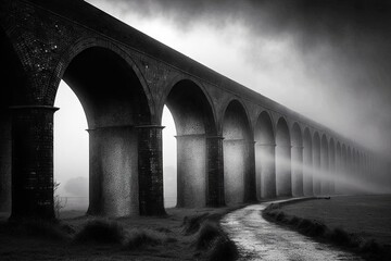 Wall Mural - rni kal viaduct in the mist. Generative AI