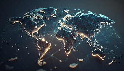 Global network connection and data exchanges over the world. Generative AI