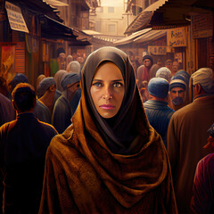 Beautiful imaginary arab lady in the market,generative AI