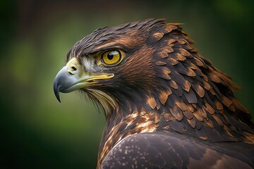 Poster - The hawk is paying close attention. up close portrait of a hawk eagle. Generative AI