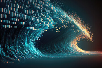 Datenflut, eine digitale Welle aus Informationen und Daten, Generative KI