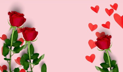 Poster - Valentine's Day, red fresh roses and hearts