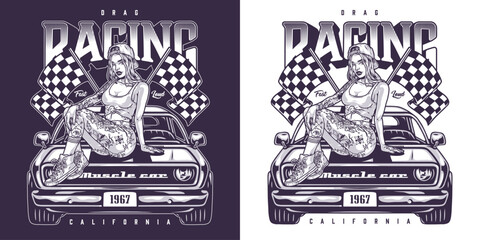 Sticker - Drag racing California monochrome flyer