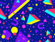 © andyvi - Geometric seamless pattern with 3d shapes in 80s memphis style. Isometric 3D geometric shapes in different colors. Design for printing on paper, banners and wallpapers. Vector illustration