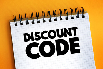 Discount Code text on notepad, concept background