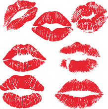 Kiss Icon, Red Lips Silhouette Set, EPS Vector