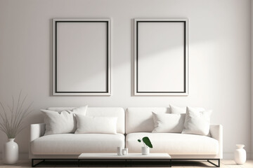 two identical picture frame hanging on white wall, Generative IA