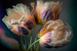 Generative AI illustration of whimsical tulip flowers multi-coloured vibrant colours