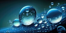 Waterdrops Falling Down In Blue. Generative AI