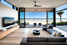 A Beachfront Home With A Seamless Indoor-outdoor Design, Interior Design - Generative AI