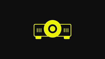 Poster - Yellow Presentation, movie, film, media projector icon isolated on black background. 4K Video motion graphic animation