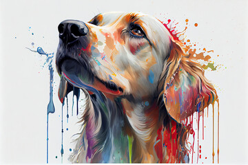 Wall Mural - a colorful dog,white background,dripping art