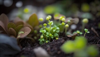 Sticker -  a close up of a small plant growing out of the ground with dirt on the ground and grass growing out of the ground behind it.  generative ai