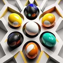 Poster -  a bunch of balls in a box with a star in the middle of it and a star in the middle of the box on top of the box.  generative ai