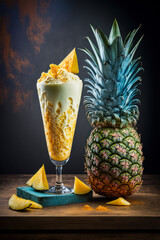 Sticker - Pineapple and glass of ice cream. Generative AI.