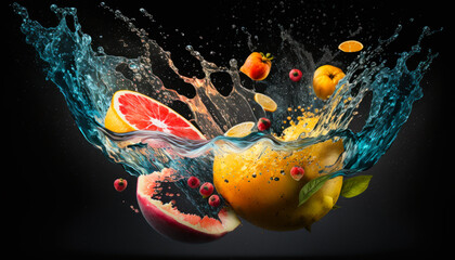 Wall Mural - Bunch of fruit that are in the air. Generative AI.