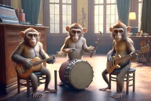 Group Monkeys Play Music Illustration Made With Generative AI
