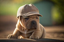 A Determined Shar Pei In A Cool, Trucker Hat
