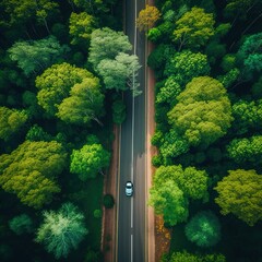 Wall Mural - Aerial top view rural road in the forest, dirt road or mud road and rain forest, Aerial view road in nature, Ecosystem, generative ai