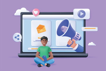 Wall Mural - digital marketing concept 3d illustration. icon composition with megaphone with advertising announce