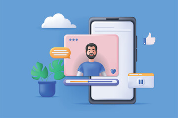 Wall Mural - mobile video player concept 3d illustration. icon composition with mobile software for viewing video