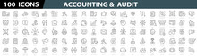 Accounting And Audit Icon Set. Taxes And Accounting Line Icons Collection. Check And Audit Line Icons Collection. Containing Financial Statement, Accountant, Financial Audit.  Vector Illustration
