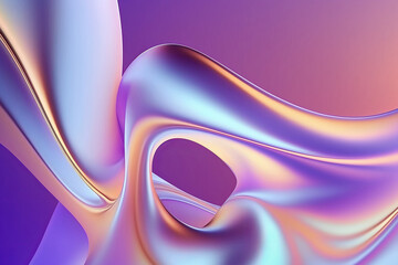 Wall Mural - Abstract fluid 3d render holographic iridescent neon curved wave in motion dark background. generative AI digital illustration.