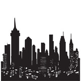 Fototapeta Nowy Jork - Abstract City Silhouette, Skyline Buildings Icon, Panoramic Downtown Landscape, City Silhouette Vector Illustration