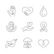 Charity artistic style continuous line icons. Editable stroke.