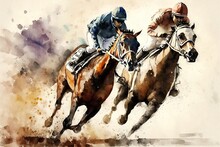 Horse Racing Illustrations Drawing, Generative Ai
