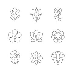 Flowers artistic style continuous line icons. Editable stroke.