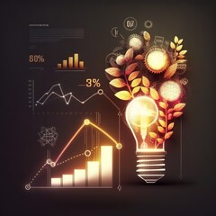 Poster - A unique light bulb with a growth graph and banking icons. Financial innovation technology creates new products and services that help businesses succeed., generative ai