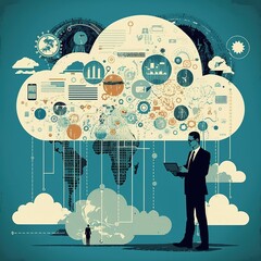 Wall Mural - cloud computing network. Cloud technology, data transfer and online data storage for business network, generative ai