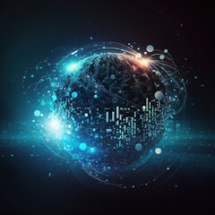 Global background with connecting lines around the Earth globe, futuristic technology theme background with circles and lines. Internet, social media, travel, or logistics concepts, generative ai