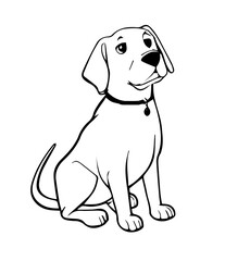 Dog in cartoon black and white style for coloring. Vector illustration