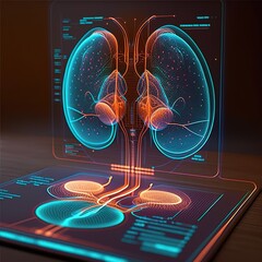 kidney hologram, verifies the test results on the virtual interface, and analyzes the data. Kidney disease, generative ai