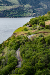 Wall Mural - Winding Highway on Grassy Hillside at Coyote Wall Overlooking the Columbia River Gorge in Oregon & Washington