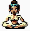 pixel graphic of a woman doing yoga. She is sitting in the saddle seat. Generative AI
