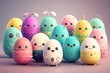 Gruppe Oster Ei / Osterei bunt lachen spaßig mit Gesicht  Augen Mund für Osterhase- isoliert Studio Cartoons- Generative AI