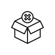 Order cancelled thin line icon. Opened package with cross mark. Parcel declined. Modern vector illustration for delivery service.