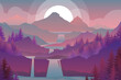 Nuture scene in forest and twilight cartoon vector