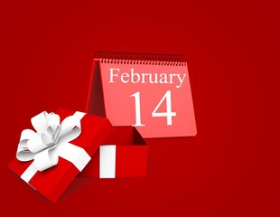 Wall Mural - Small red gift box with desk calendar, Valentine's Day concept