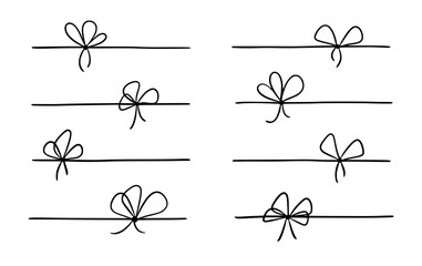 Wall Mural - Bow gift ribbon line simple element set. Hand drawn doodle stroke ribbon bow. Elegant minimal line stroke style. Vector illustration
