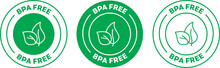 BPA Free Icon. Green Rounded Vector Badge With Leaf And BPA-free Text. 