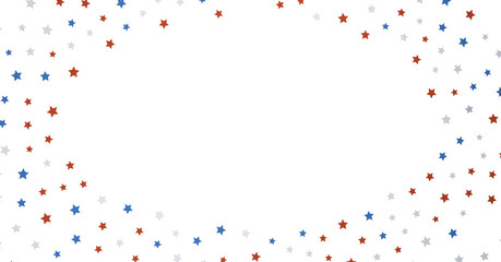 Festive background with confetti in the shape of stars in the color of the American flag. US independence day.