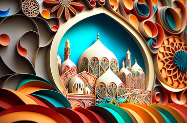 Wall Mural - Generative AI illustration of muslim ramadan images background